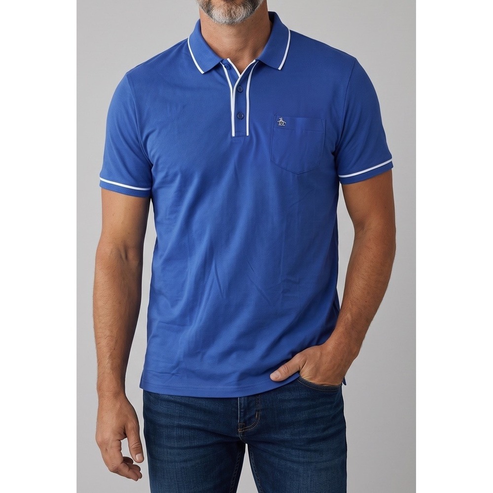 ORIGINAL PENGUIN Mens XXL Amparo Blue Technical Earl Golf Polo 94% Nylon NEW